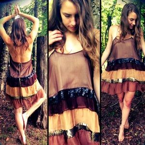 Sz S Natalia Romano Brown Ombré Silk Natalia Dress